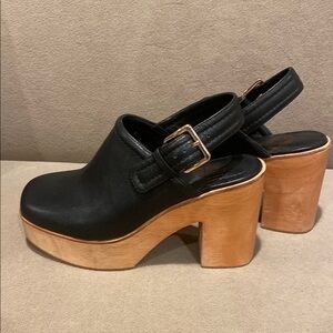Charlotte Stone Black and Brown Clogs with Wooden Heel